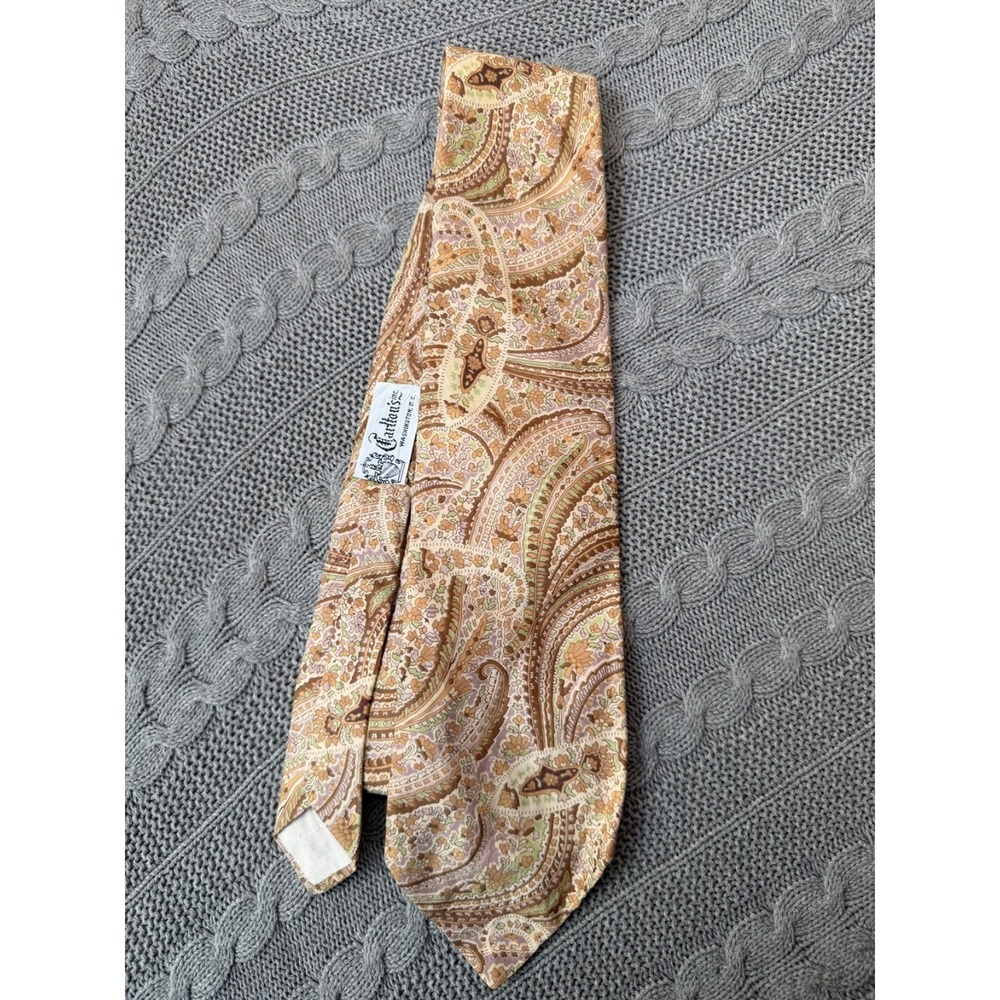 Liberty of London Carlton's Paisley Vintage Tie 100% Cotton Preppy Mens Tan